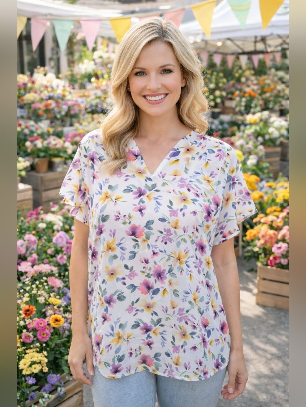 Investments Petites Flutter Sleeve Blouse